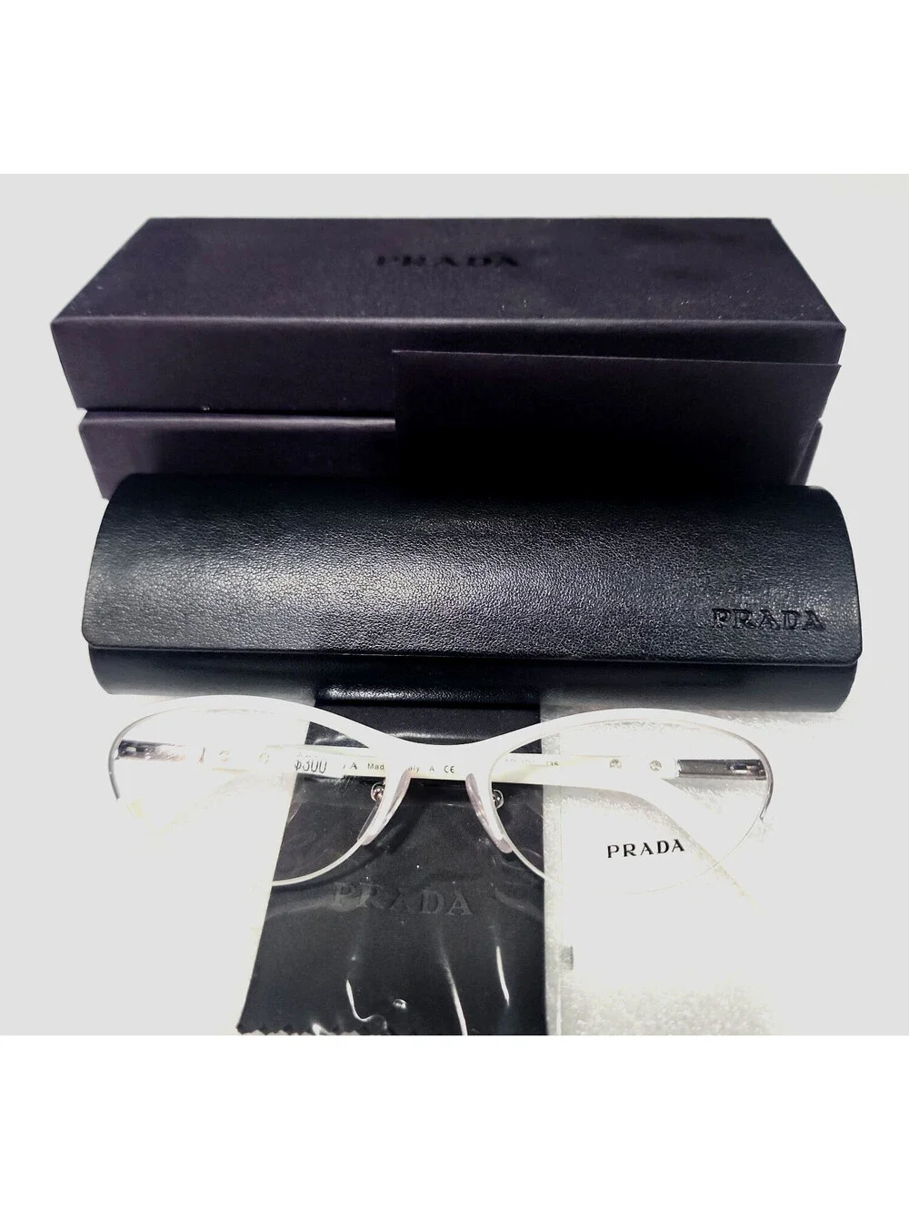 PRADA VPR54P LAR 101 Sm White Oval Cat Eyes Eyeglasses 51-17 135 Box Case
